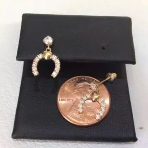 14K-Solid-Yellow-White-Gold-Horse-Shoe Earrings